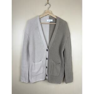John + Jenn Women’s Chunky Knit Cardigan M Cream & Brown Minimalist Preppy